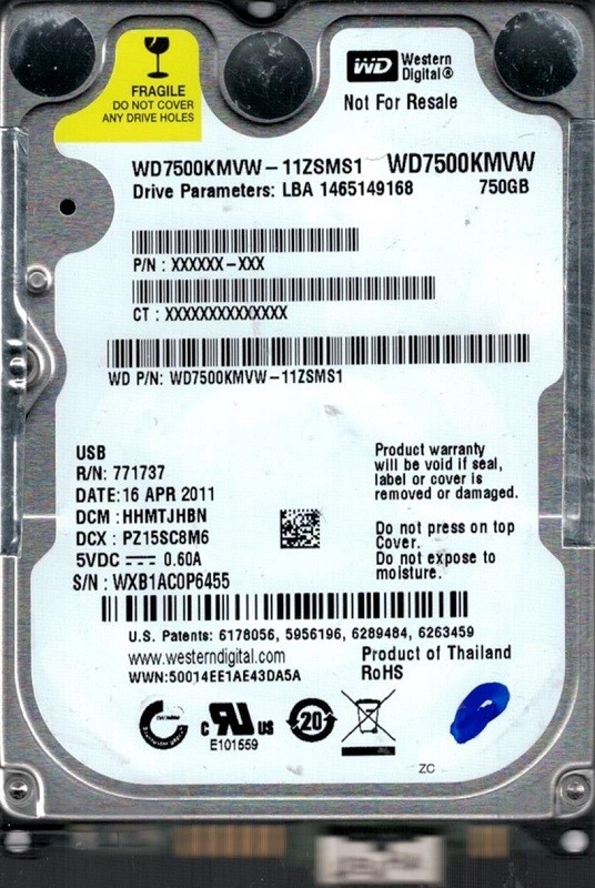 Western Digital WD7500KMVW-11ZSMS1 750GB DCM: HHMTJHBN USB 3.0