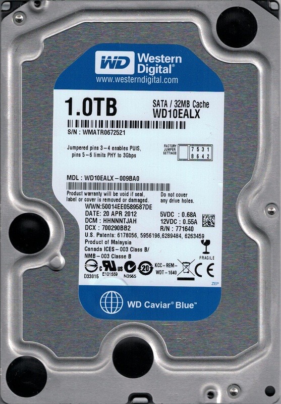 WD10EALX-009BA0 DCM: HHNNNTJAH WMATR Western Digital 1TB