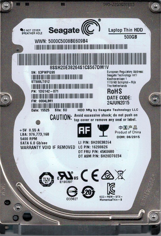ST500LT012 P/N: 1DG142-071 F/W: 0004LIM1 SU Seagate 500GB