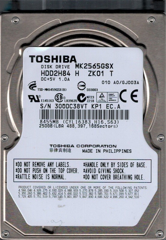 MK2565GSX HDD2H84 H ZK01 T A0/GJ003A Toshiba 250GB