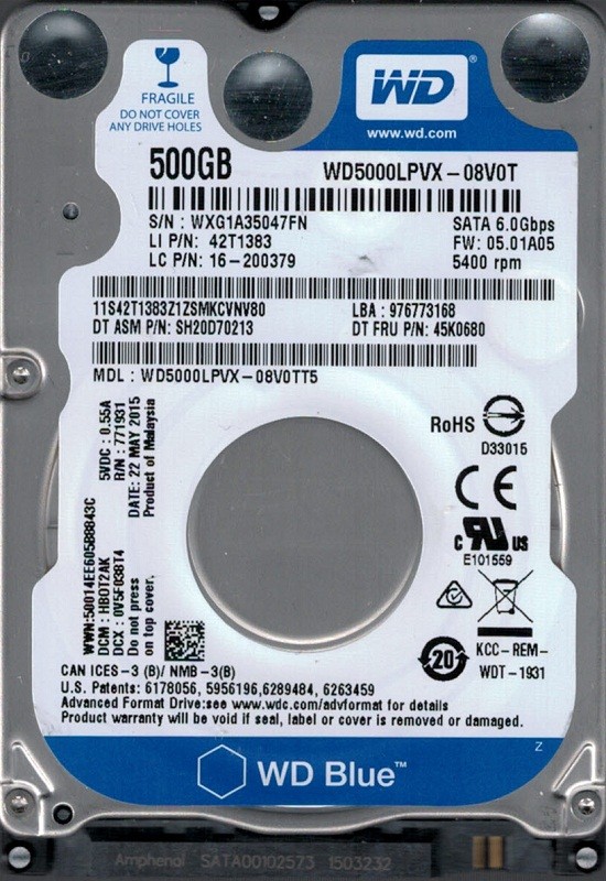 WD5000LPVX-08V0TT5 DCM: HAOTJAB Western Digital 500GB