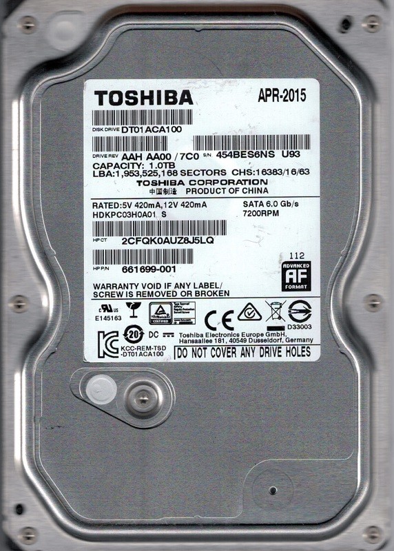 Toshiba DT01ACA100 AAH AA00/7C0 1TB China