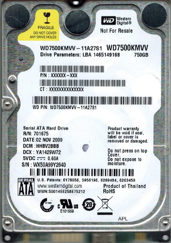 Western Digital WD7500KMVV-11A27S1 USB 2.0 750GB DCM: HHBV2BBB