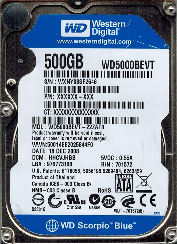 Western Digital WD5000BEVT-22ZAT0 500GB DCM: HHCVJHBB