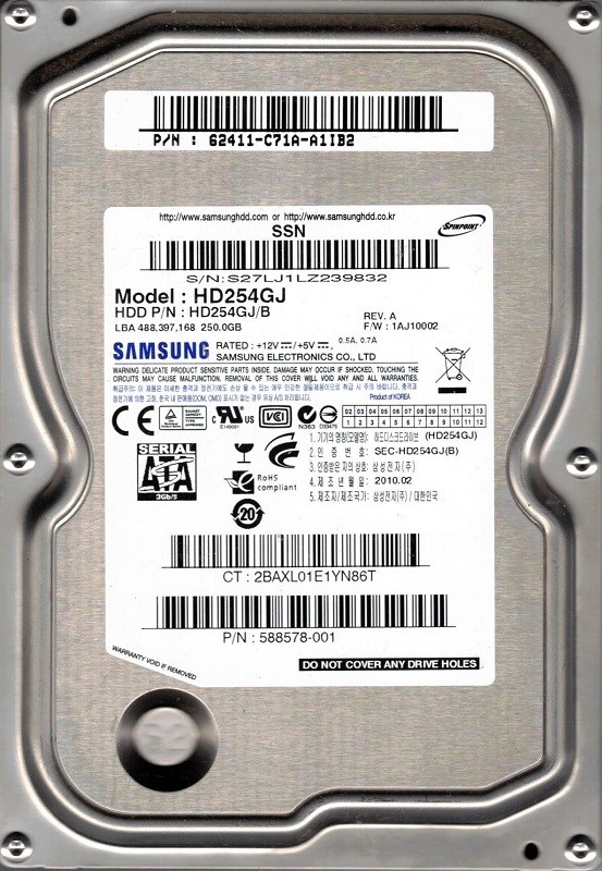 Samsung HD254GJ/B SPINPOINT 250GB P/N: 62411-C71A-A1IB2