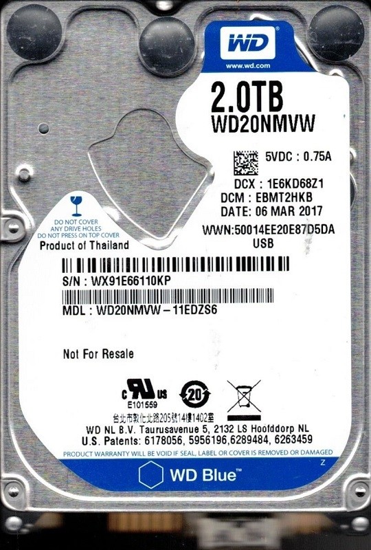 WD20NMVW-11EDZS6 DCM: EBMT2HKB WX91E MAR 2017 Western Digital 2TB