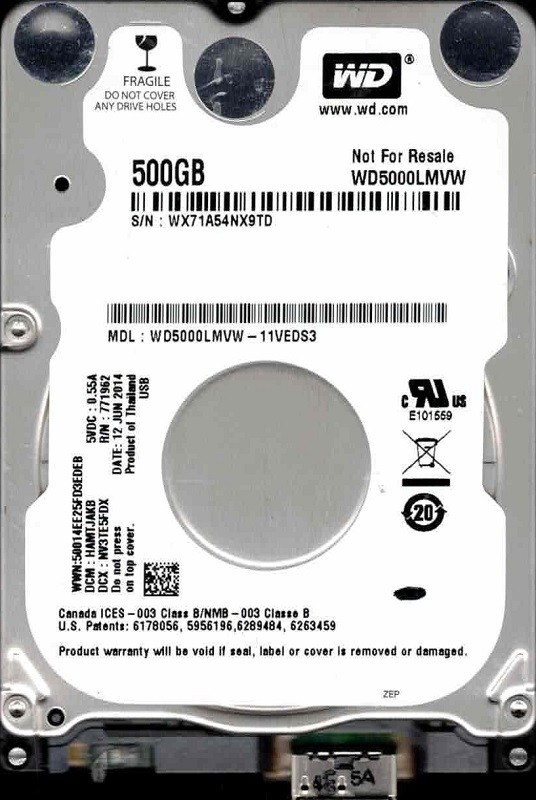 WD5000LMVW-11VEDS3 DCM: HAMTJAKB WX71A JUN 2014 Western Digital 500GB