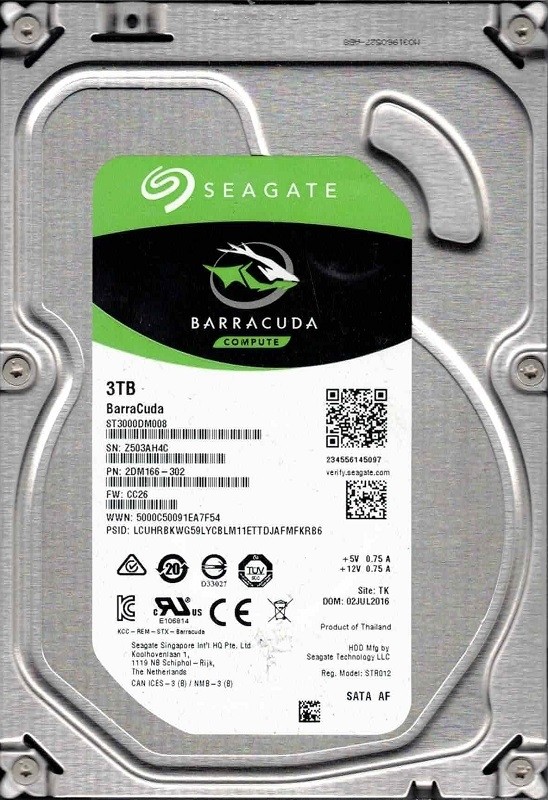 ST3000DM008 P/N: 2DM166-302 F/W: CC26 TK Z503 JUL 2016 Seagate 3TB