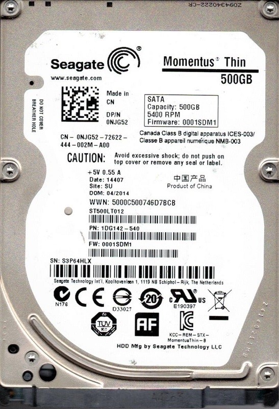Seagate ST500LT012 P/N: 1DG142-540 F/W: 0001SDM1 500GB SU S3P