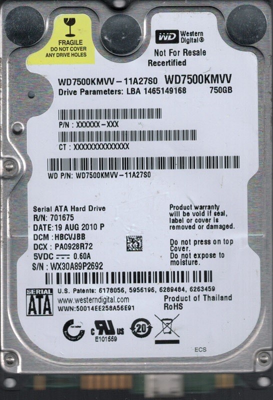 Western Digital WD7500KMVV-11A27S0 USB 2.0 750GB DCM: HBCVJBB