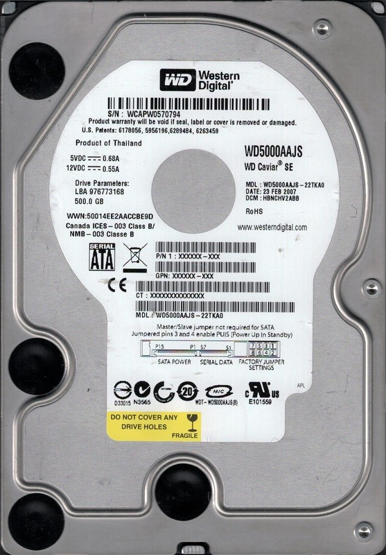 Western Digital WD5000AAJS-22TKA0 500GB DCM: HBNCHV2ABB