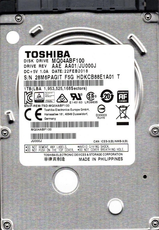 MQ04ABF100 AAE AA01/JU000J Toshiba 1TB