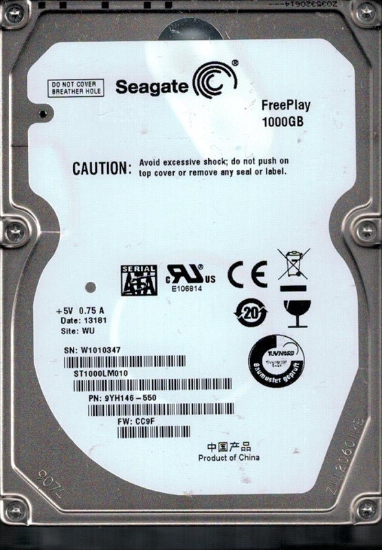 ST1000LM010 Seagate P/N: 9YH146-550 F/W: CC9F WU W10 China 1TB
