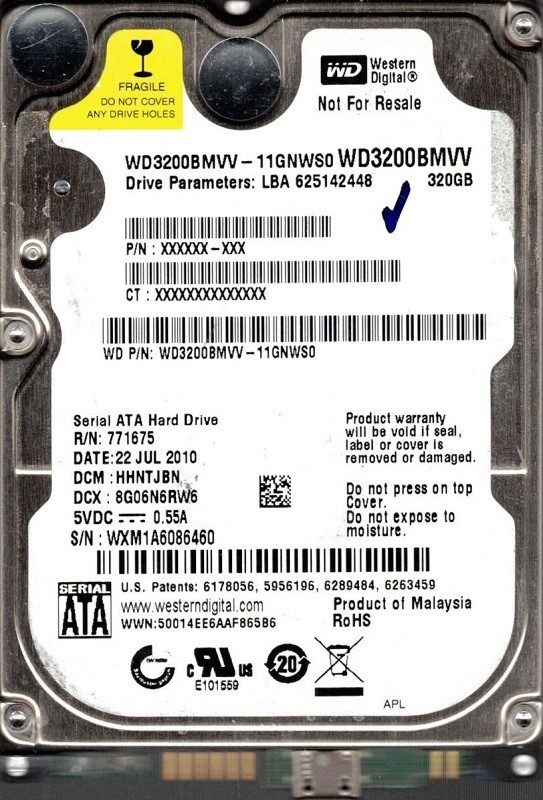 Western Digital WD3200BMVV-11GNWS0 DCM: HHNTJBN 320GB