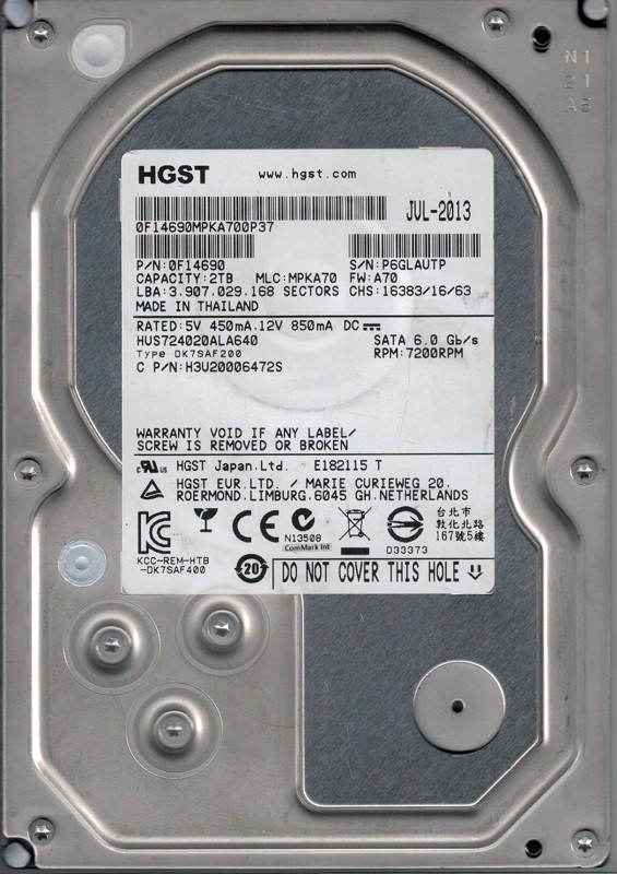 HUS724020ALA640 P/N: 0F14690 MLC: MPKA70 2TB HGST