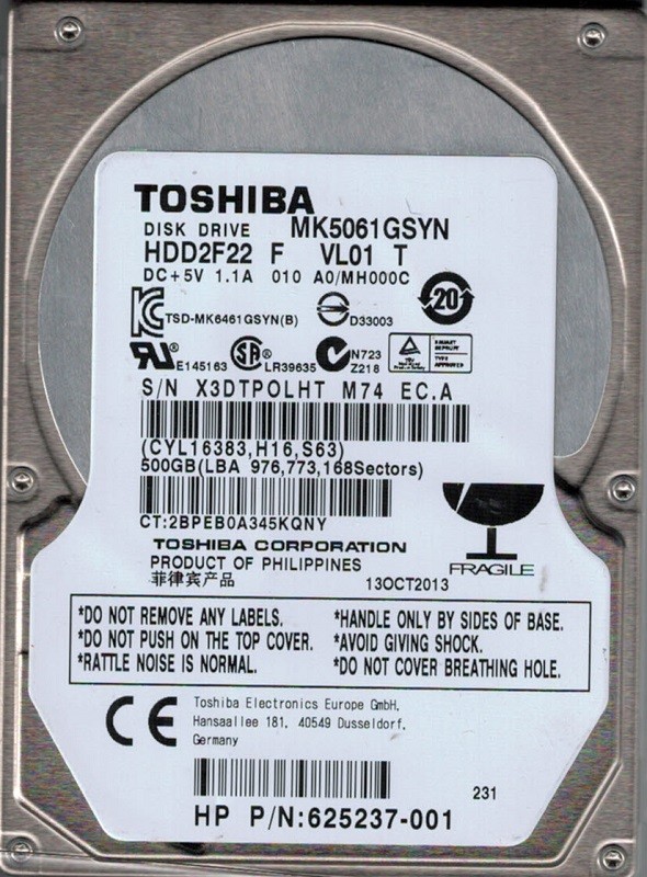 MK5061GSYN HDD2F22 F VL01 T Philippines Toshiba 500GB