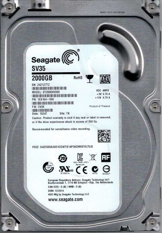 Seagate ST2000VX000 P/N: 1ES164-500 F/W: CV26 TK 2TB