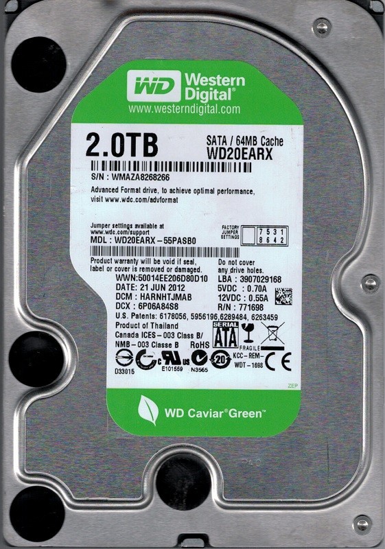 Western Digital WD20EARX-55PASB0 DCM: HARNHTJMAB 2TB