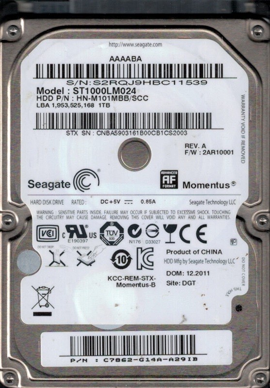 HN-M101MBB/SCC F/W: 2AR10001 P/N: C7862-G14A-A29IB Seagate 1TB