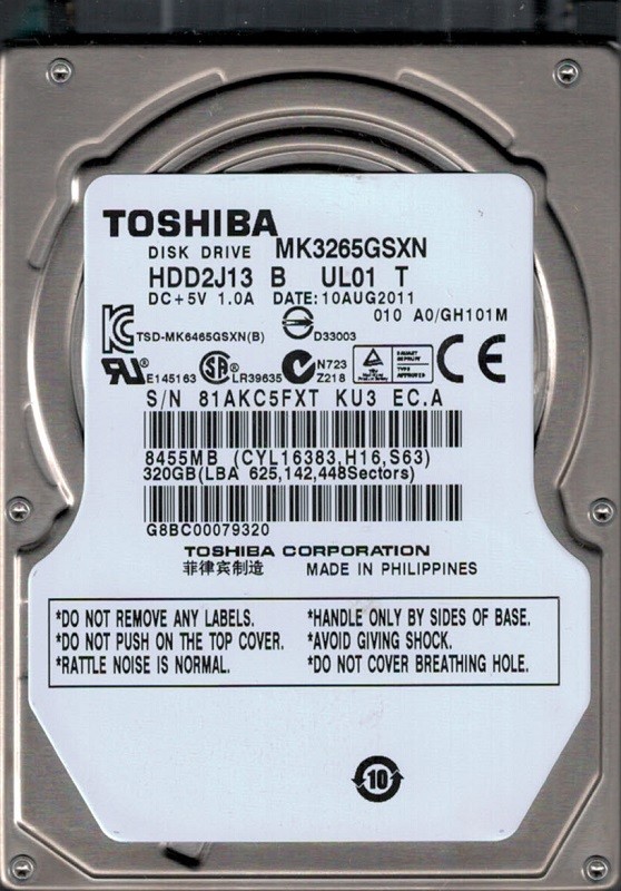 Toshiba MK3265GSXN HDD2J13 B UL01 T 320GB SATA 