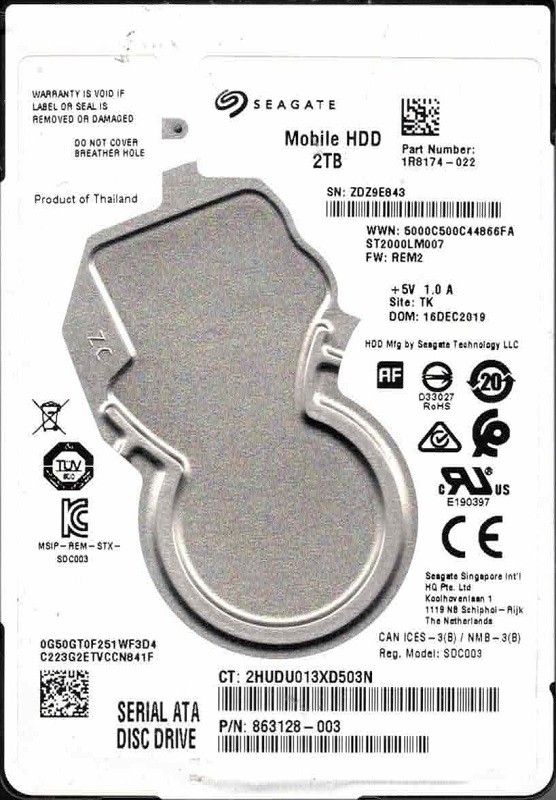 ST2000LM007 P/N: 1R8174-022 F/W: REM2 TK ZDZ9 DEC 2019 Seagate 2TB