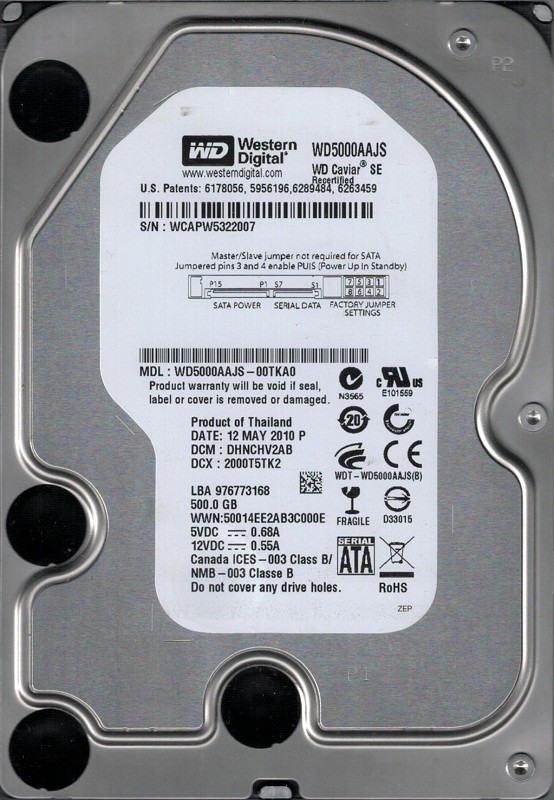 Western Digital WD5000AAJS-00TKA0 500GB DCM: DHNCHV2AB