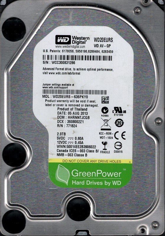 WD20EURS-63SPKY0 DCM: HHRNNTJCGB WCC30 Western Digital 2TB