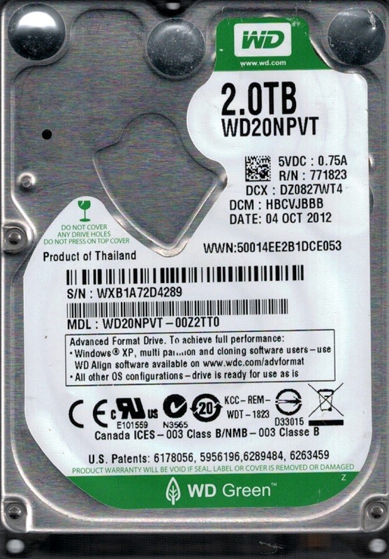 Western Digital WD20NPVT-00Z2TT0 2TB DCM: HBCVJBBB WXB1A