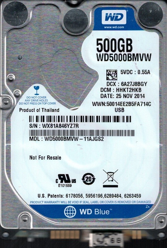 WD5000BMVW-11AJGS2 DCM: HHKT2HKB WX81A Western Digital 500GB