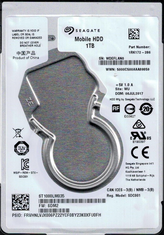 ST1000LM035 P/N: 1RK172-286 F/W: SDM2 WU WDE Seagate 1TB