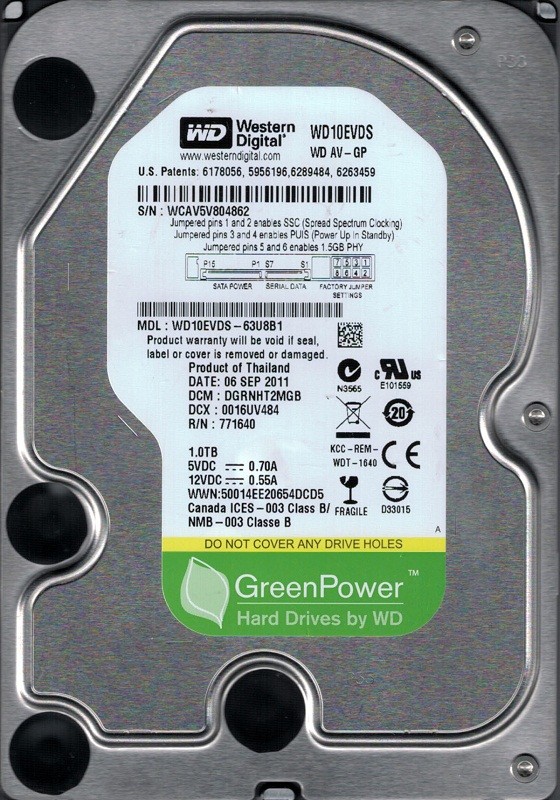 WD10EVDS-63U8B1 DCM: DGRNHT2MGB WCAV5 Western Digital 1TB