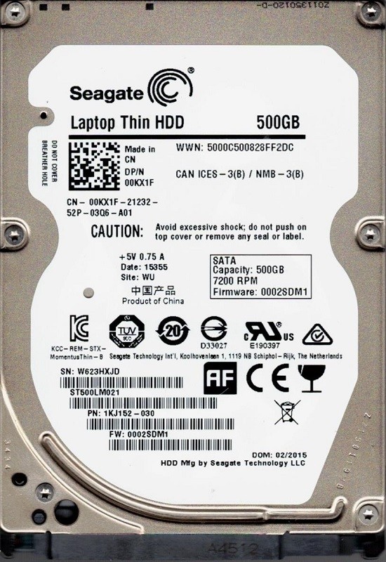 ST500LM021 P/N: 1KJ152-030 F/W: 0002SDM1 WU W62 Seagate 500GB Laptop Thin HDD