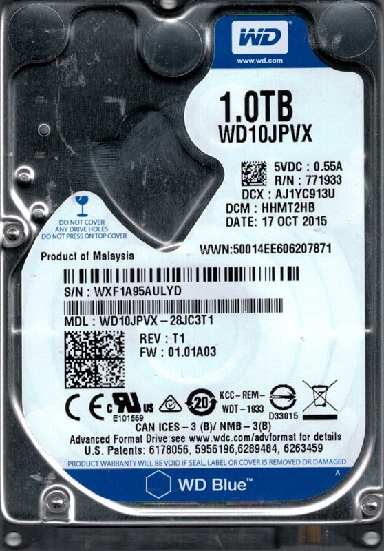 WD10JPVX-28JC3T1 DCM: HHMT2HB WXF1A Western Digital 1TB