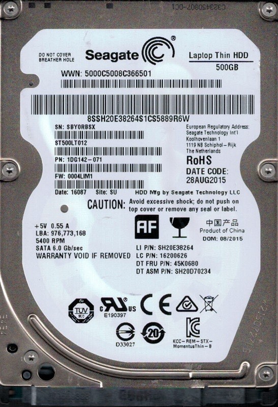 ST500LT012 P/N: 1DG142-071 F/W: 0004LIM1 SU SBY Seagate 500GB