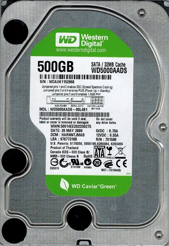 Western Digital WD5000AADS-00L4B1 500GB DCM: HARNNTJMAB