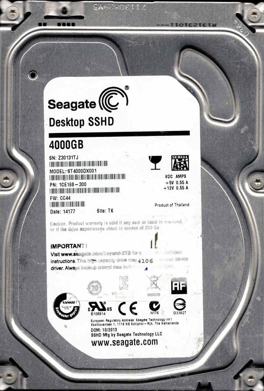 ST4000DX001 P/N: 1CE168-300 F/W: CC44 TK Z301 10/2013 Seagate 4TB