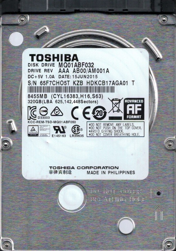 MQ01ABF032 AAA AB00/AM001A PHILIPPINES Toshiba 320GB