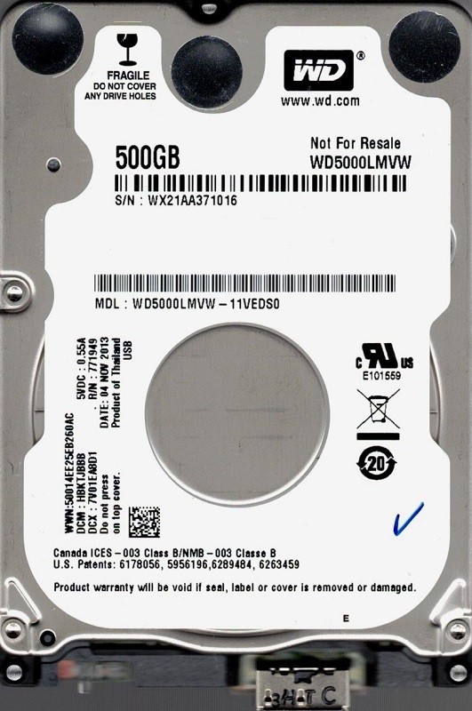 Western Digital WD5000LMVW-11VEDS0 DCM: HBKTJBBB 500GB