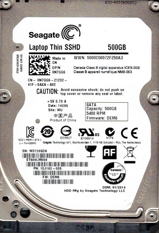ST500LM000 P/N: 1EJ162-035 F/W: DEM6 WU W37 500GB Seagate