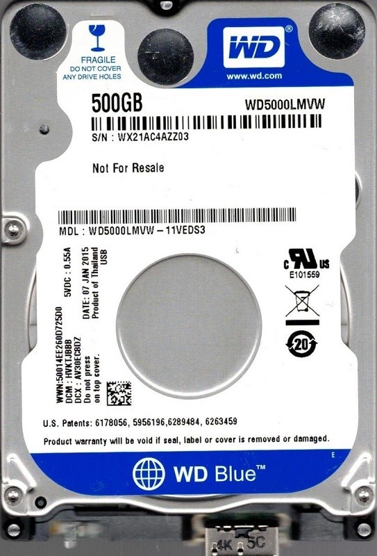 WD5000LMVW-11VEDS3 DCM: HVKTJBBB WX21A Western Digital 500GB