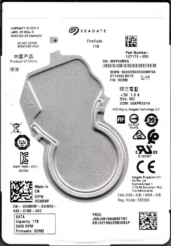 ST1000LX015 P/N: 1U7172-030 F/W: SDM3 WU WKP Seagate 1TB