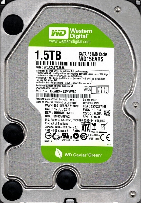 WD15EARS-22MVWB0 Western Digital 1.5TB DCM: HHRNHTJMHB