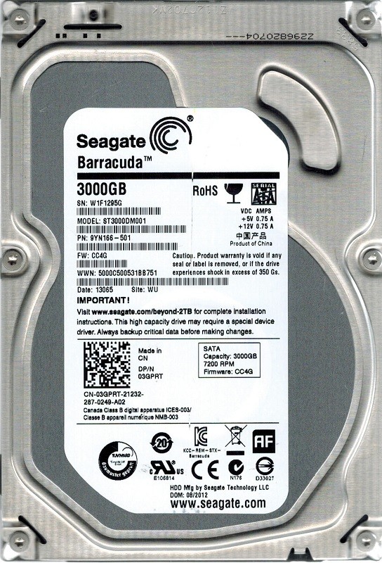 Seagate ST3000DM001 P/N: 9YN166-501 F/W: CC4G 3TB WU