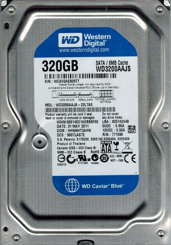 Western Digital WD3200AAJS-22L7A0 320GB DCM: HHNNHT2AHN