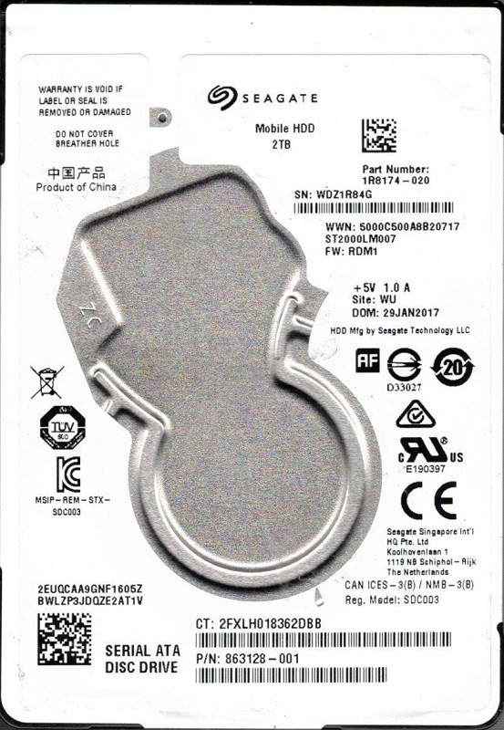 ST2000LM007 P/N: 1R8174-020 F/W: RDM1 WU WDZ1 Seagate 2TB