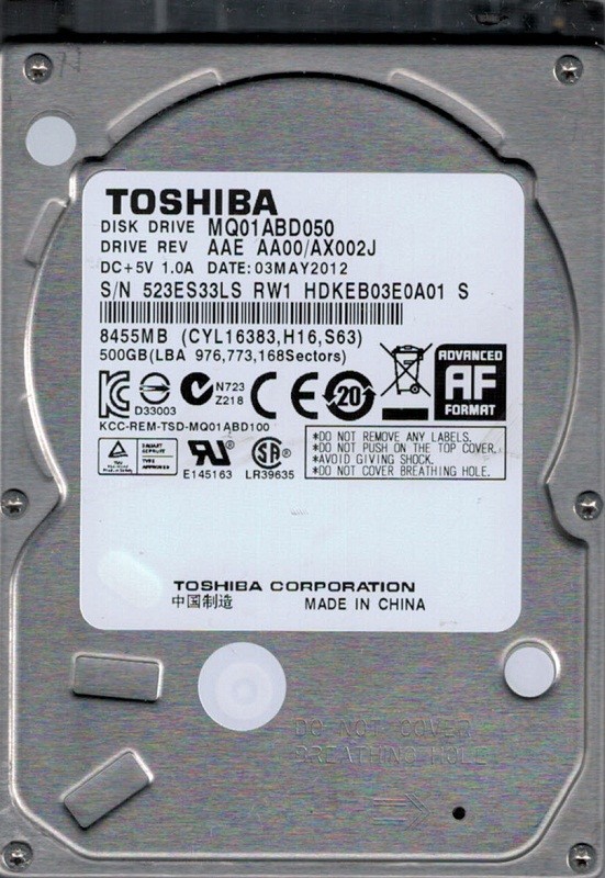 MQ01ABD050 AAE AA00/AX002J China Toshiba 500GB