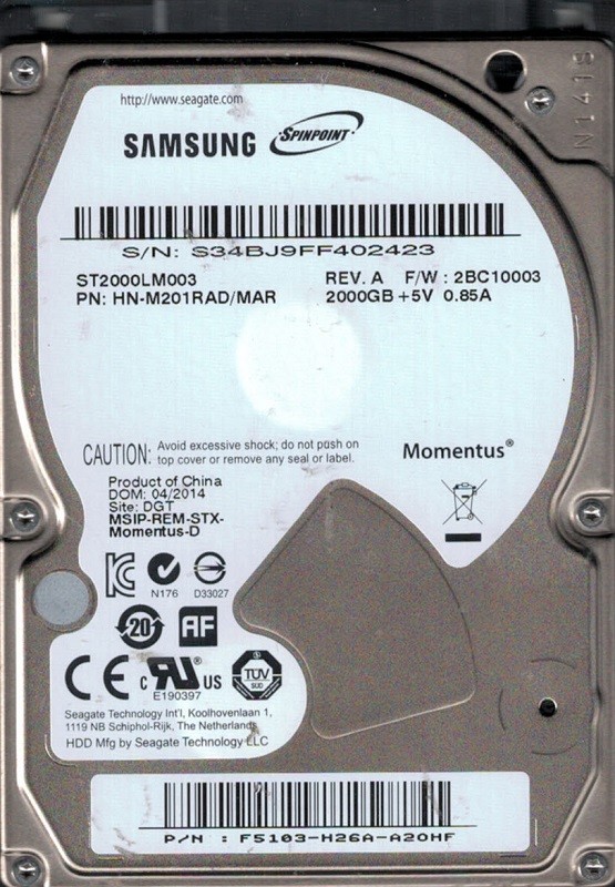 ST2000LM003 HN-M201RAD/MAR F/W: 2BC10003 Samsung 2TB