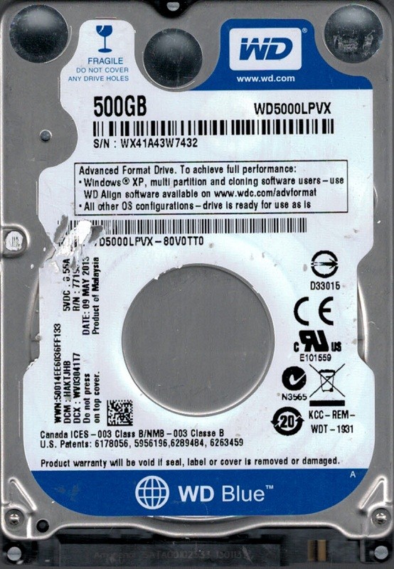 Western Digital WD5000LPVX-80V0TT0 500GB DCM: HAKTJHB