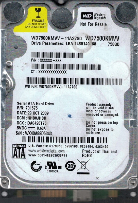 Western Digital WD7500KMVV-11A27S0 750GB DCM: HHBVJHBB