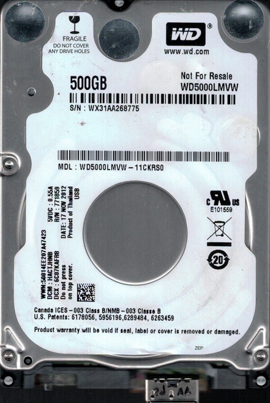 Western Digital WD5000LMVW-11CKRS0 USB 3.0 500GB DCM: HACTJHNB